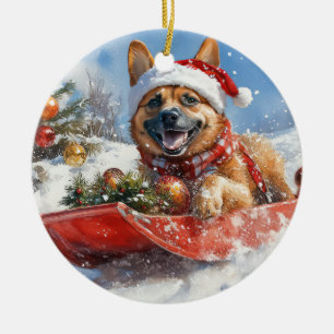 Belgischer Malinoi im Schlitten Lass es schneien W Keramik Ornament