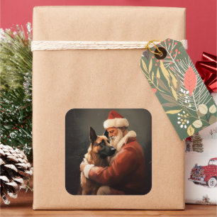 Belgischer Malinoi mit Santa Claus Festive Weihnac Quadratischer Aufkleber