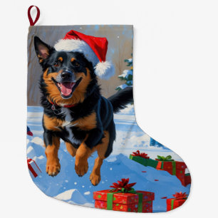 Belgischer Malinoi-Weihnachtsfest-Schneeszene Großer Weihnachtsstrumpf