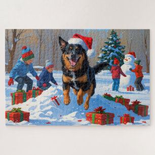 Belgischer Malinoi Weihnachtsfestliche Schneeszene