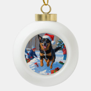 Belgischer Malinoi Weihnachtsfestliche Schneeszene Keramik Kugel-Ornament