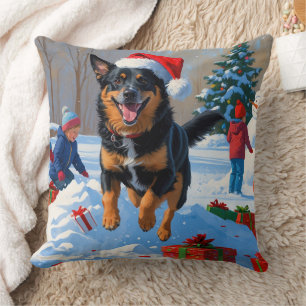 Belgischer Malinoi Weihnachtsfestliche Schneeszene Kissen