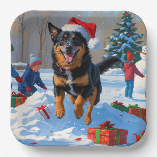 Belgischer Malinoi Weihnachtsfestliche Schneeszene Pappteller