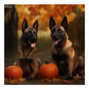 Belgischer Malinoi Welpe Herbstfreude Kürbis Poster