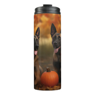 Belgischer Malinoi Welpe Herbstfreude Kürbis Thermosbecher