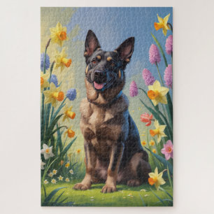 Belgischer Malinois Frühlingsblumenmalerei