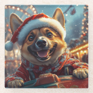 Belgischer Malinois-Hund Achterbahn Weihnachten  Glasuntersetzer