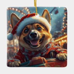 Belgischer Malinois-Hund Achterbahn Weihnachten  Keramikornament