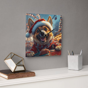 Belgischer Malinois-Hund Achterbahn Weihnachten  Quadratische Wanduhr