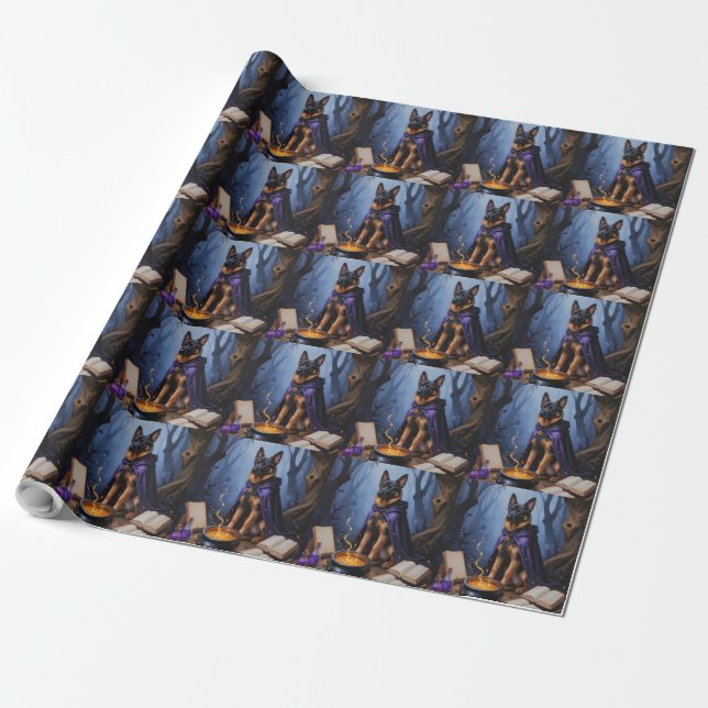 Belgischer Malinois Hund Gemälde zu Halloween Geschenkpapier (Ungerollt)