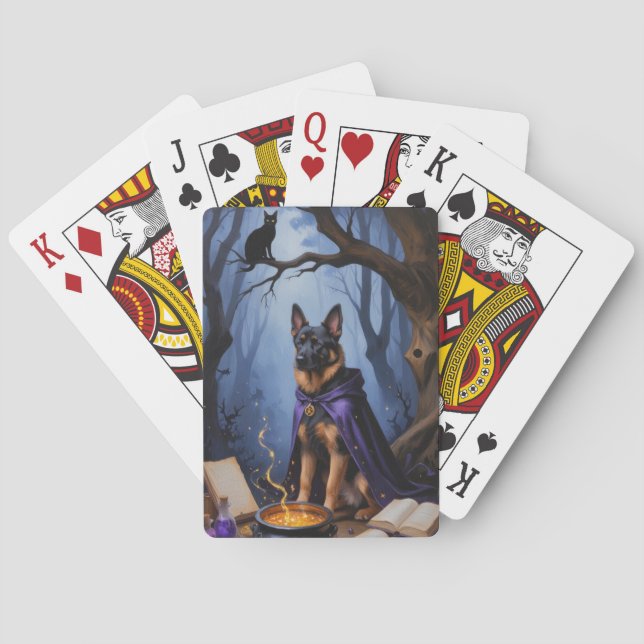 Belgischer Malinois Hund Gemälde zu Halloween Spielkarten (Rückseite)