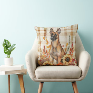 Belgischer Malinois Hund Herbst Aquarell Blumen Kissen