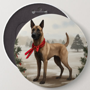 Belgischer Malinois Hund im Schnee Weihnachten Button