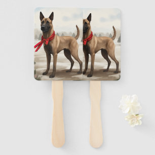 Belgischer Malinois-Hund im Schnee Weihnachten Fächer