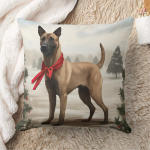 Belgischer Malinois Hund im Schnee Weihnachten Kissen