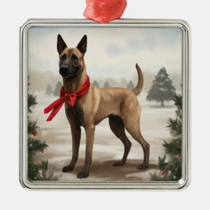 Belgischer Malinois Hund im Schnee Weihnachten Ornament Aus Metall