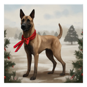 Belgischer Malinois-Hund im Schnee Weihnachten Poster