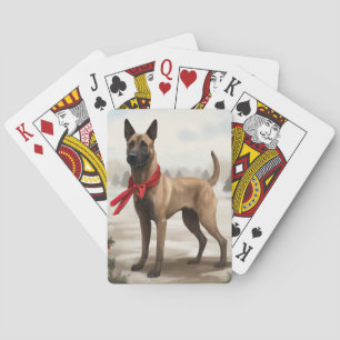 Belgischer Malinois-Hund im Schnee Weihnachten Spielkarten