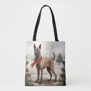 Belgischer Malinois-Hund im Schnee Weihnachten Tasche