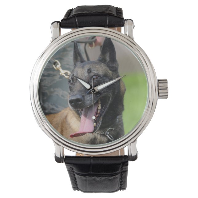 Belgischer Malinois-Hund lächeln Armbanduhr (Vorderseite)