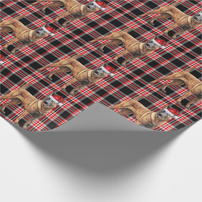 Belgischer Malinois Hund und Karierte Weihnachten  Geschenkpapier (Ecke)