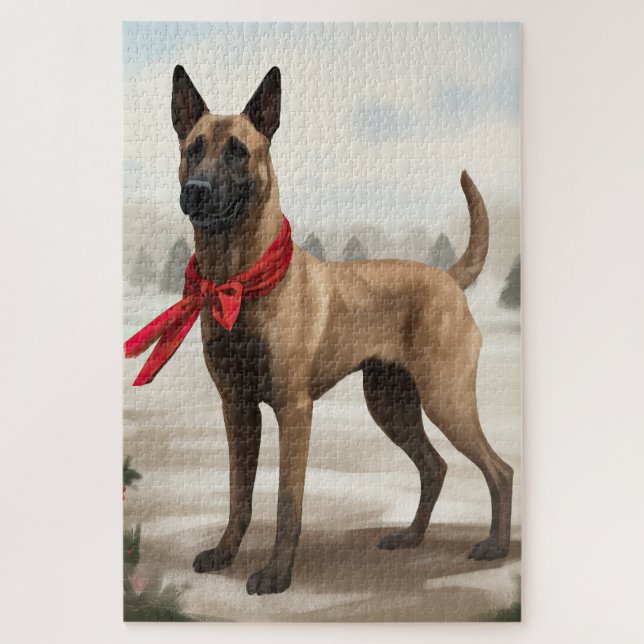 Belgischer Malinois-Hund zu Schneeschweihnachtsfes (Vertikal)