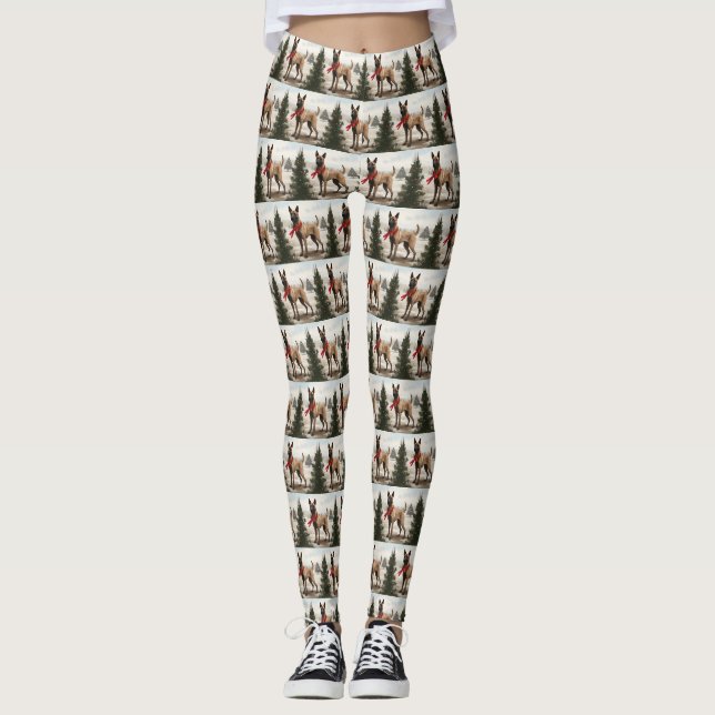 Belgischer Malinois-Hund zu Schneeschweihnachtsfes Leggings (Vorderseite)
