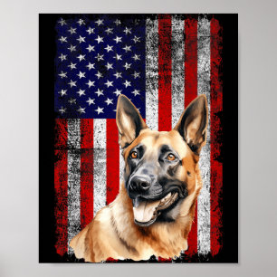 Belgischer Malinois-Hundefan Flagge 4. Juli Poster