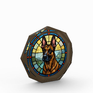 Belgischer Malinois im Stil von Buntglas-Illustrat Fotoblock