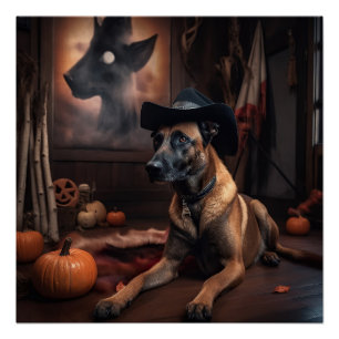 Belgischer Malinois Kürbisse Halloween Gruselig Poster