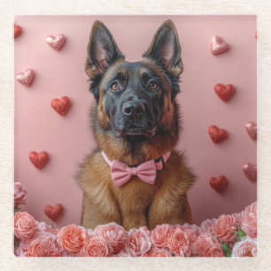 Belgischer Malinois mit Rosen - Valentinstag Glasuntersetzer