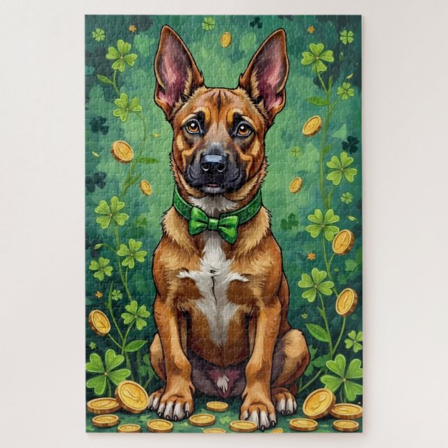 Belgischer Malinois St. Patrick’s Day Glückshund (Vertikal)
