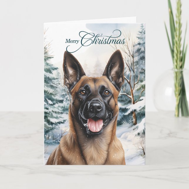 Belgischer Malinois Wald Frohe Weihnachten (Vorderseite)