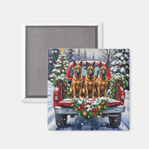 Belgischer Malinois Weihnachten Rotes Lastwagen Fe Magnet