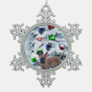 Belgischer Malinois Weihnachten Schneeflocken Zinn-Ornament