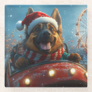 Belgischer Schäferhund Achterbahn Weihnachten Glasuntersetzer