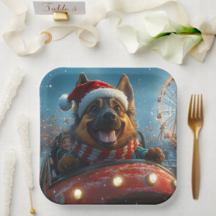 Belgischer Schäferhund Achterbahn Weihnachten Pappteller
