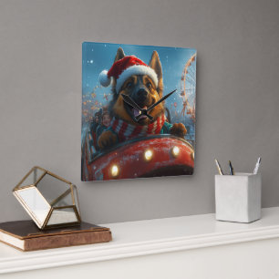 Belgischer Schäferhund Achterbahn Weihnachten Quadratische Wanduhr