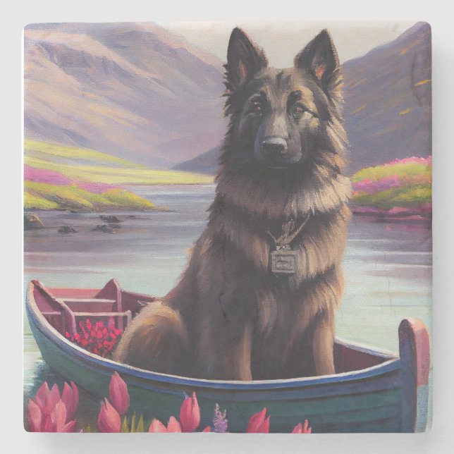 Belgischer Schäferhund auf einem Paddel: Ein Lands Steinuntersetzer (Vorderseite)