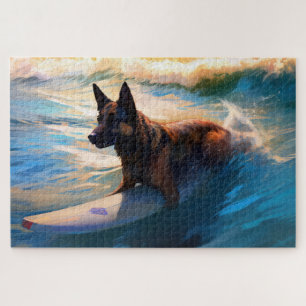 Belgischer Schäferhund  Brandung Surfen Malerei