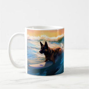 Belgischer Schäferhund Brandung Surfen Malerei Kaffeetasse