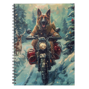 Belgischer Schäferhund fährt Motorrad Weihnachten Notizblock