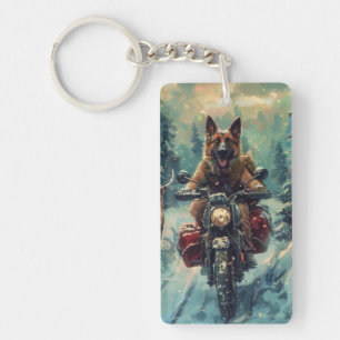 Belgischer Schäferhund fährt Motorrad Weihnachten Schlüsselanhänger