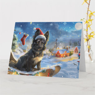 Belgischer Schäferhund Hund in Sleigh Snow Weihnac Karte