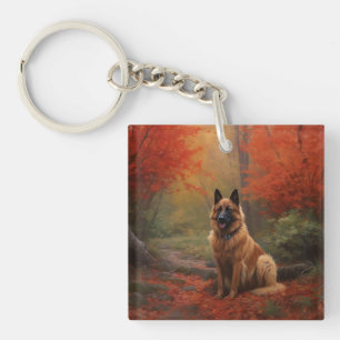Belgischer Schäferhund im Herbstlaubfall inspirier Schlüsselanhänger