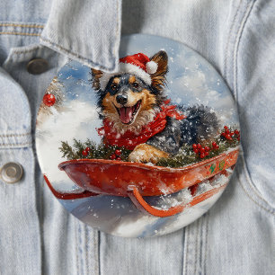 Belgischer Schäferhund im Schlitten Lass es schnei Button
