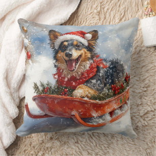 Belgischer Schäferhund im Schlitten Lass es schnei Kissen