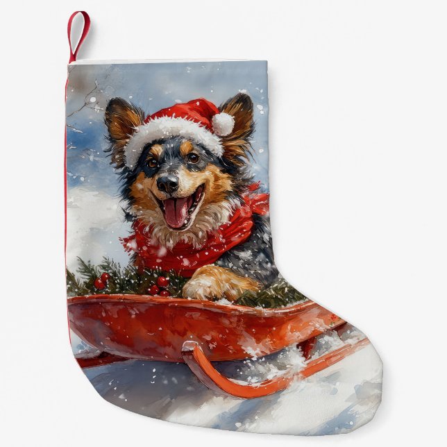 Belgischer Schäferhund in Sledge Let it Schnee Wei Kleiner Weihnachtsstrumpf (Vorderseite)