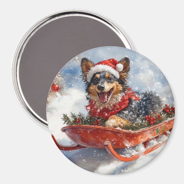 Belgischer Schäferhund in Sledge Let it Schnee Wei Magnet (Vorderseite/Rückseite)