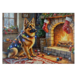 Belgischer Schäferhund Kamin mit Weihnachtslichter Schneidebrett